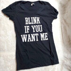 Popular Sports Black Cotton XL T-Shirt With "Blink If You Want Me" Print